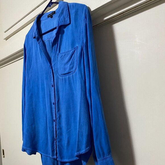 Velvet Heart, long sleeve, neon powder blue, button-down blouse, size XL - Picture 5 of 10